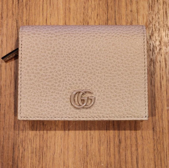$540 Brand New Gucci Marmont GG Card Case Women's Leather Wallet Beige/Pink - Picture 2 of 8